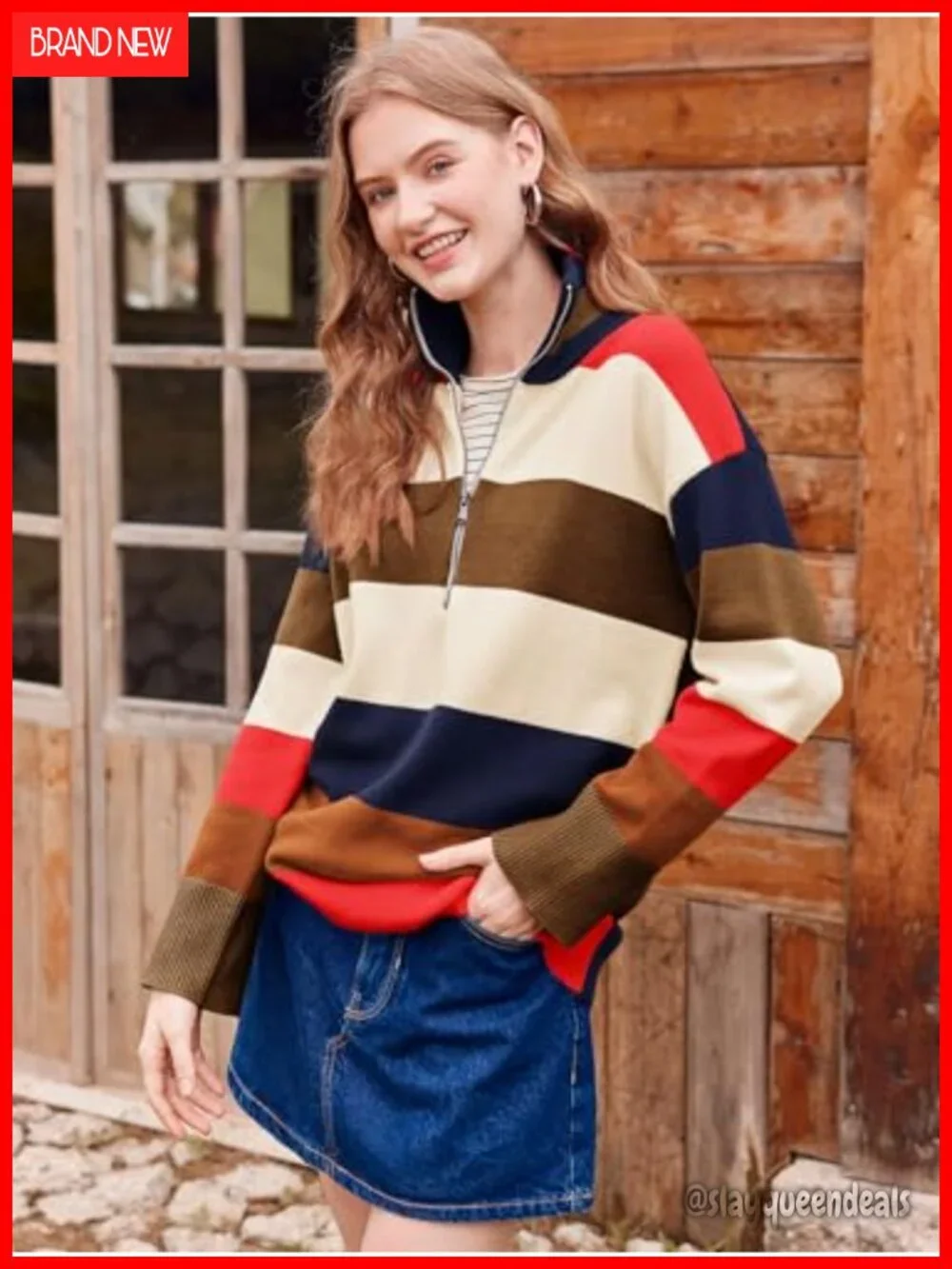 Oversized Half Zipper Turtleneck Sweater Long Sleeve S-2XL